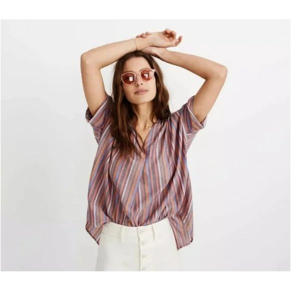 Madewell Courier Button-Back Shirt in Rainbow Stripe - Picture 8 of 8